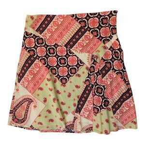 Vintage Bandana Patchwork Paisley Cotton Mini Skirt Size 11 Y2K Pink Green